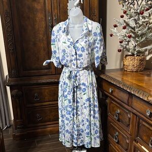 Calvin Klein White and Blue Floral wrap Dress